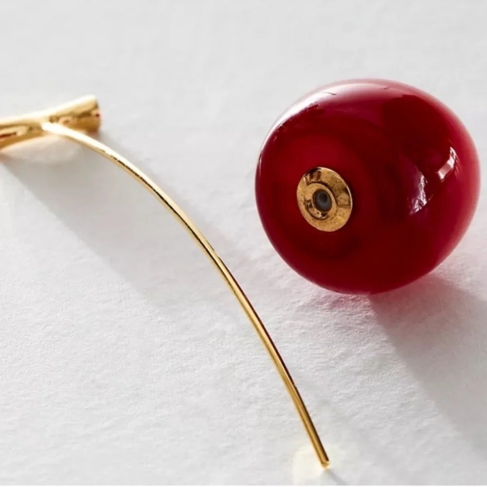 New! Anthropologie Jewelry Red Cherry Drop Earrings NWOT - Picture 6 of 12